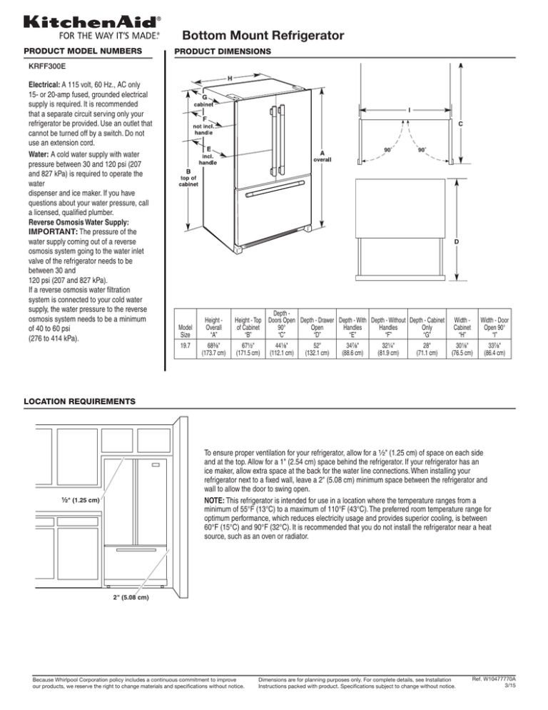 KitchenAid KRFF300ESS, KRFF300EWH Specification KitchenAid KRFF300ESS, KRFF300EWH Specification