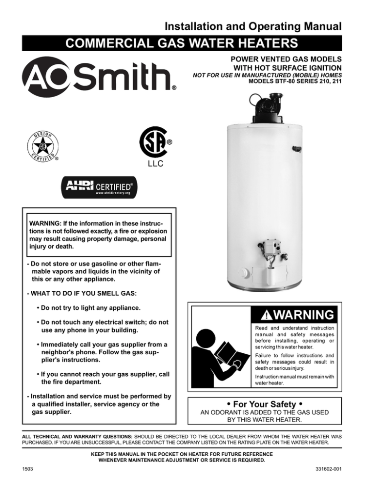 Conservationist® Power Direct Vent Manual (331602-001) Conservationist® Power Direct Vent Manual (331602-001)