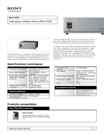 Unité optique multiplexe HD pour BRC-H700P | Manualzz
