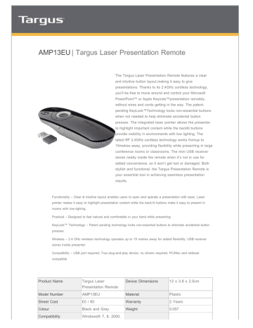 AMP13EU | Targus Laser Presentation Remote | Manualzz