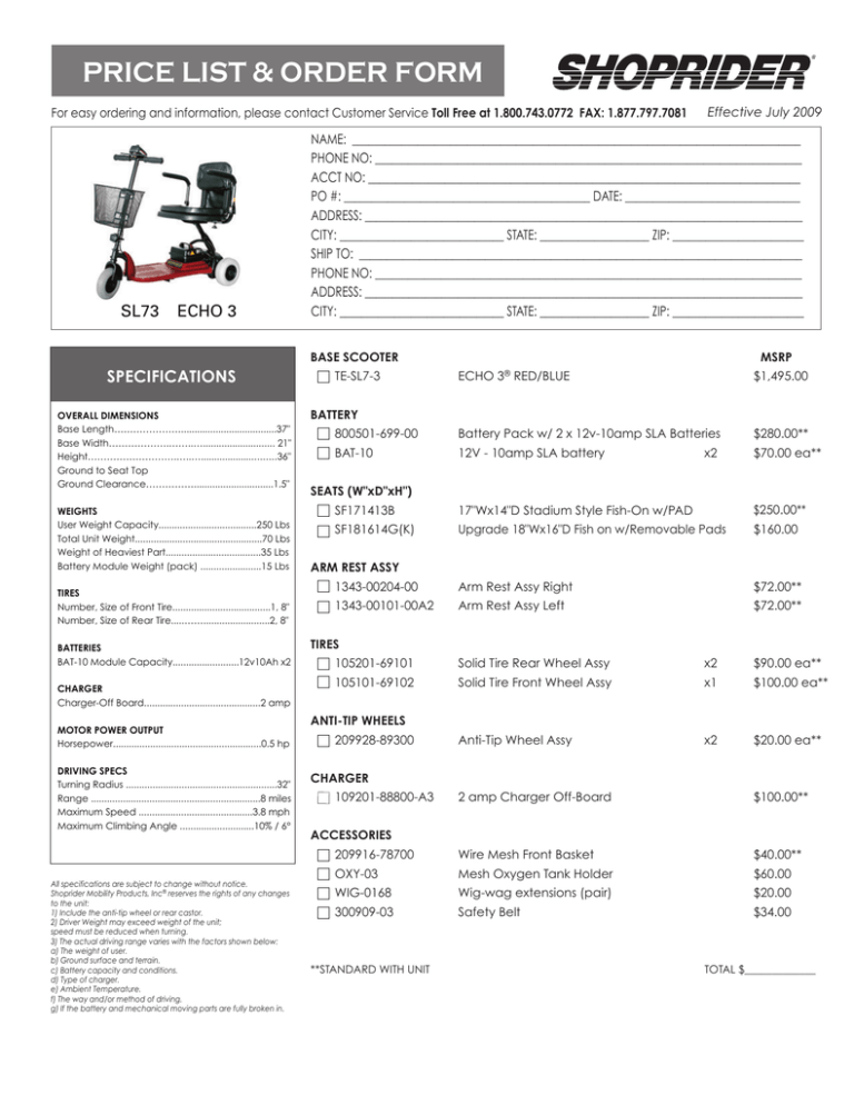 PRICE LIST & ORDER FORM BASE SCOOTER MSRP PRICE LIST & ORDER FORM BASE SCOOTER MSRP