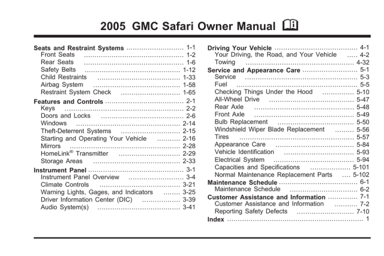 2005 GMC Safari Owners Manual 2005 GMC Safari Owners Manual
