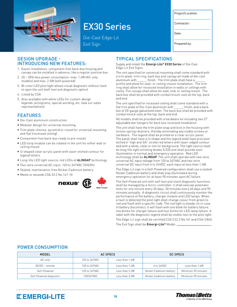 Catalogue Sheet: EX30 Series Catalogue Sheet: EX30 Series