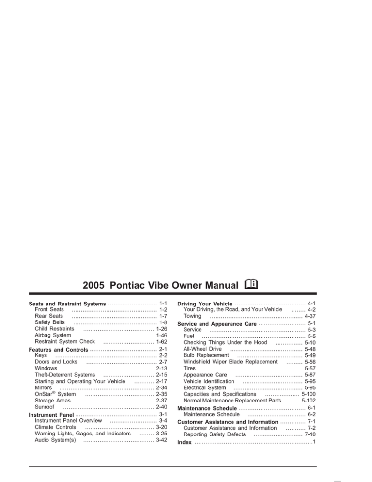Pontiac 2005, 2005 Vibe Owner's manual Pontiac 2005, 2005 Vibe Owner's manual