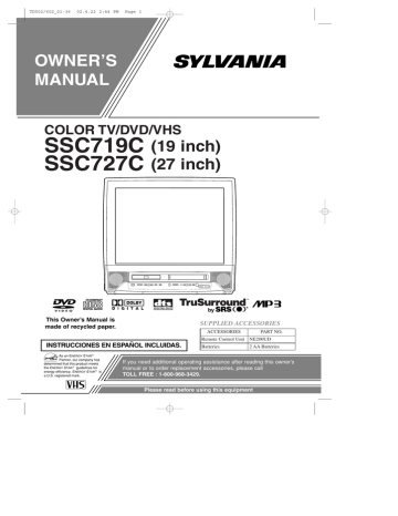Sylvania SSC727C TV DVD Combo User manual | Manualzz Sylvania SSC727C TV DVD Combo User manual | Manualzz