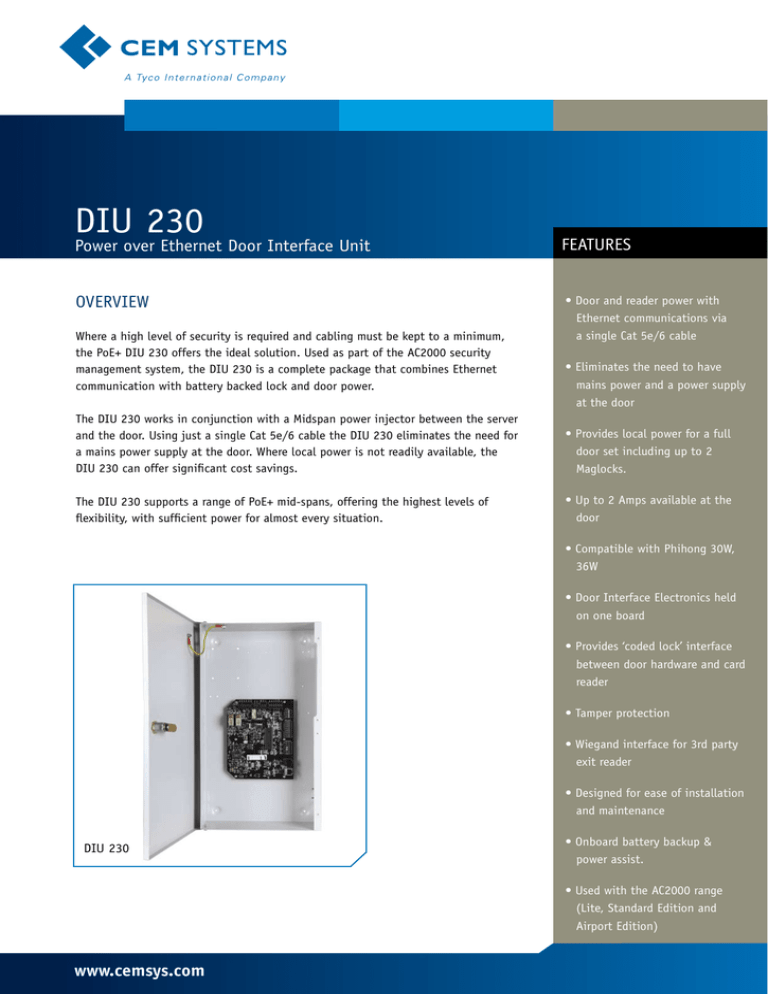 CEM DIU 230 Access control systems & kits datasheet CEM DIU 230 Access control systems & kits datasheet
