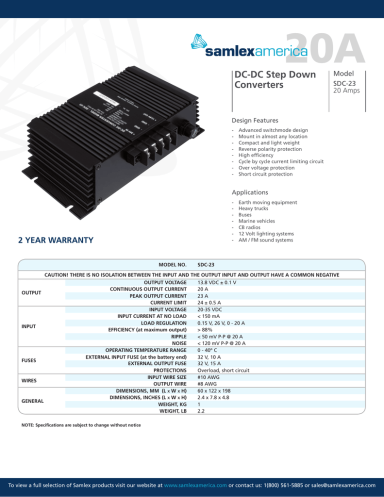 20A DC-DC Step Down Converters Model 20A DC-DC Step Down Converters Model