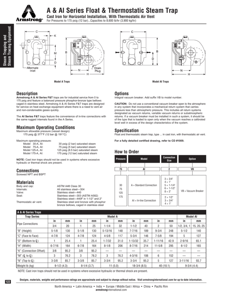 A A1 Series Float Thermostatic Steam Traps A A1 Series Float Thermostatic Steam Traps