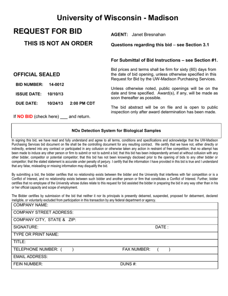 14-0012 (Request for Bid package) 14-0012 (Request for Bid package)