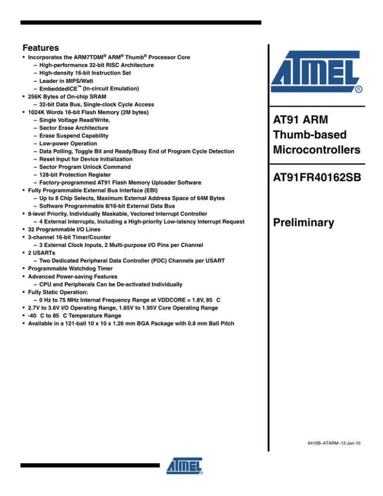 datasheet for AT91FR40162SB by Atmel datasheet for AT91FR40162SB by Atmel