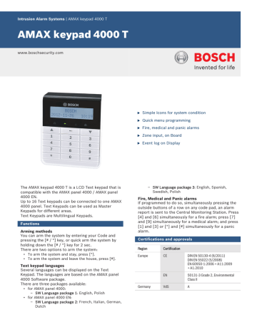 AMAX Keypad 4000 T Data sheet enUS 11900129419 AMAX Keypad 4000 T Data sheet enUS 11900129419