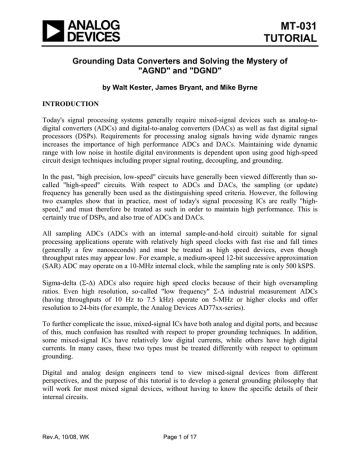 MT-031: Grounding Data Converters and Solving the Mystery of MT-031: Grounding Data Converters and Solving the Mystery of