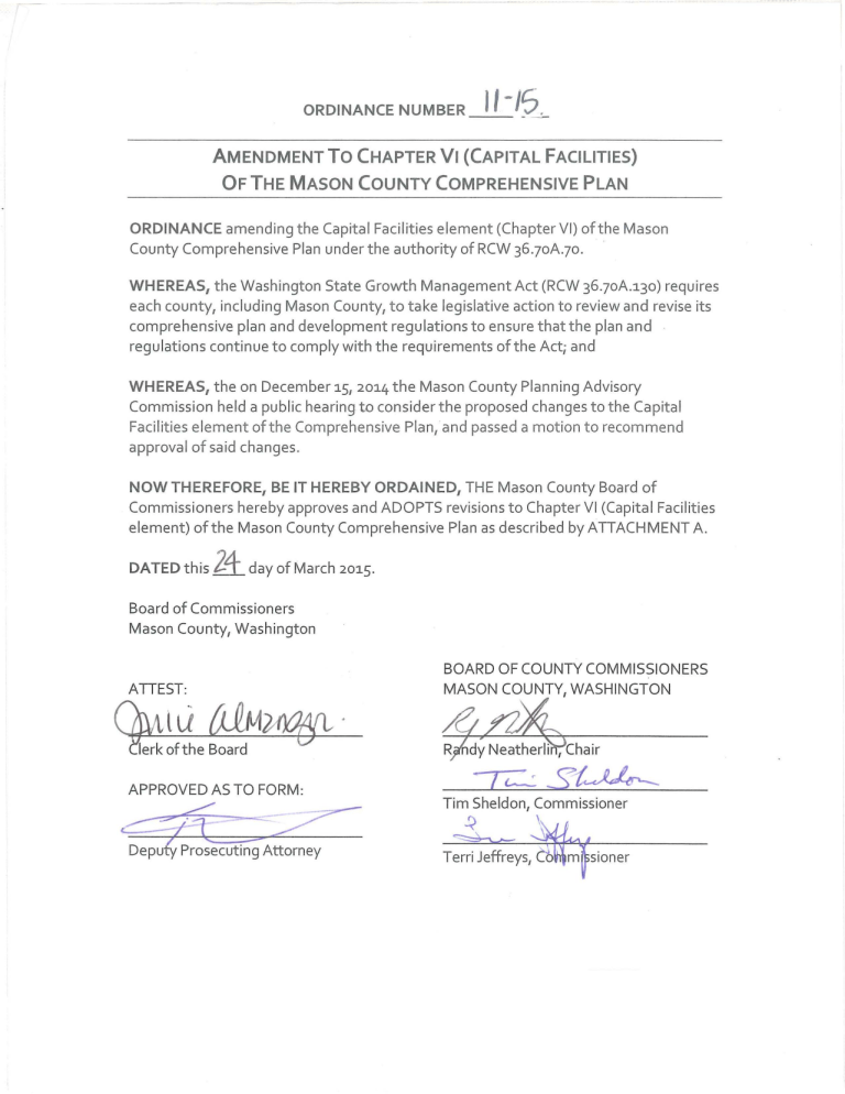 Ordinance amending Chapter VI (Capital Facilities) of the MC Comprehensive Plan Ordinance amending Chapter VI (Capital Facilities) of the MC Comprehensive Plan
