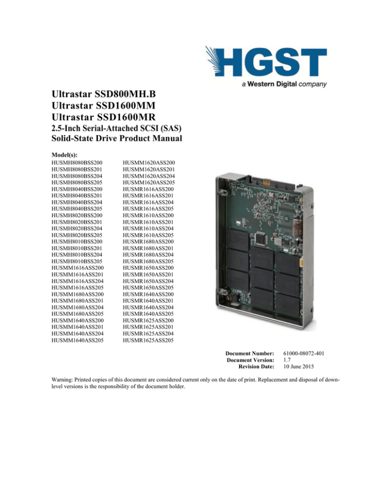 Ultrastar SSD800MH.B, SSD1600MM and SSD1600MR Product Manual Ultrastar SSD800MH.B, SSD1600MM and SSD1600MR Product Manual
