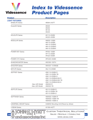 Index to Videssence Product Pages Product Description Index to Videssence Product Pages Product Description