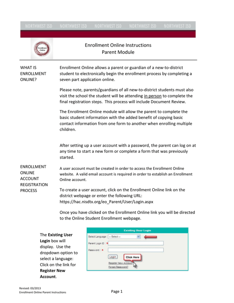 "New to District Enrollment Online Instruction Guide" "New to District Enrollment Online Instruction Guide"