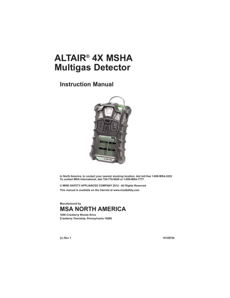 ALTAIR 4X MSHA Manua.. ALTAIR 4X MSHA Manua..