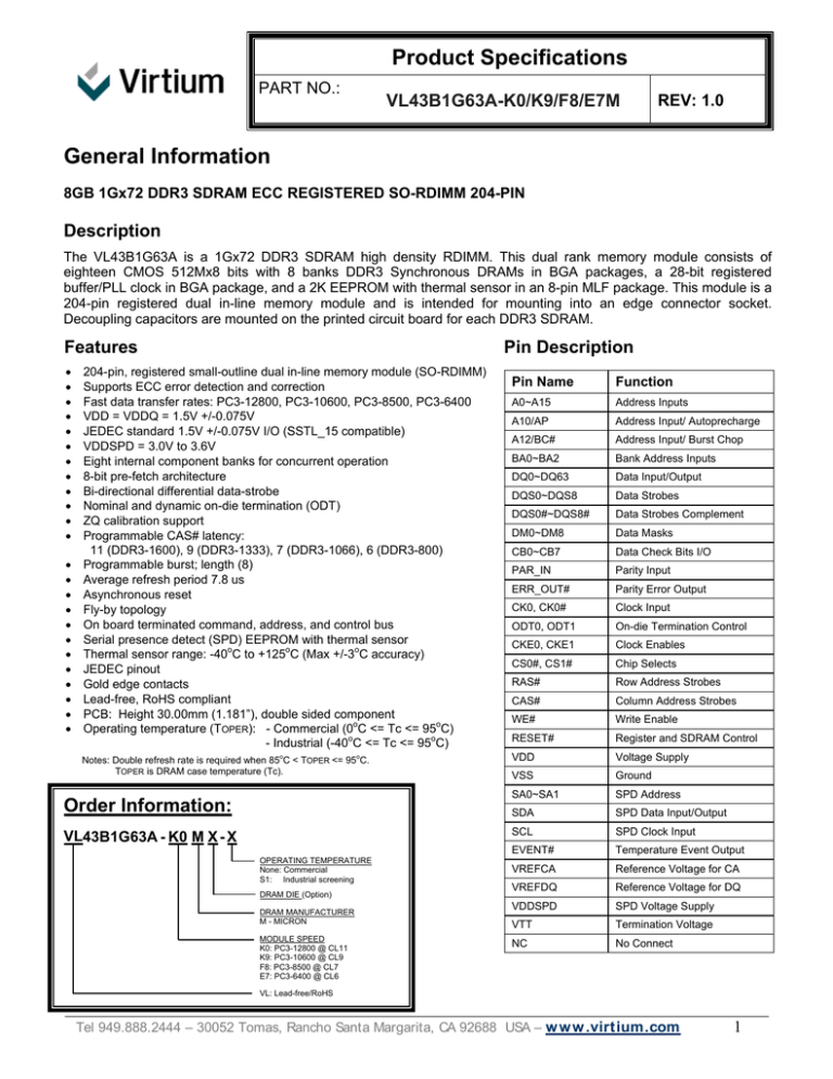 datasheet for VL43B1G63A datasheet for VL43B1G63A