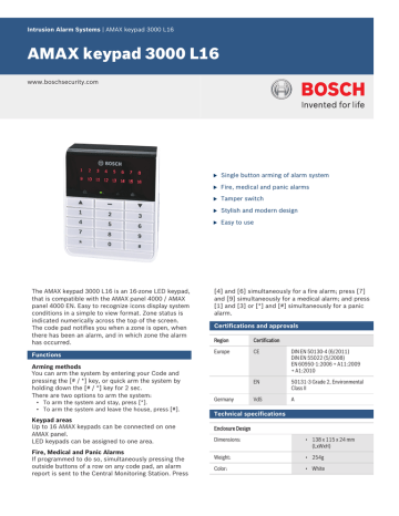 AMAX Keypad 3000 L16 Data sheet enUS 11900126219 AMAX Keypad 3000 L16 Data sheet enUS 11900126219