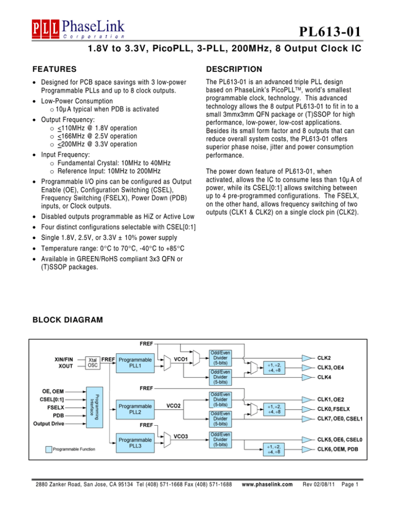 datasheet for PL613-01 by PhaseLink Corporation datasheet for PL613-01 by PhaseLink Corporation