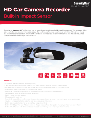 SecurityMan Carcam-SD Specification SecurityMan Carcam-SD Specification