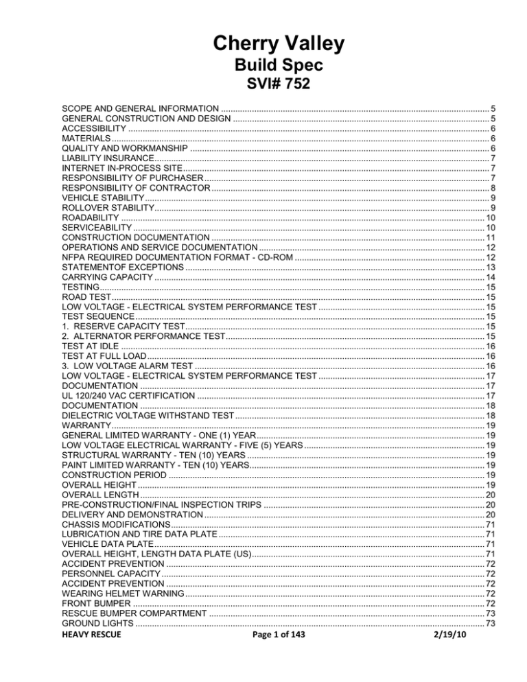 Cherry Valley Build Spec SVI# 752 Cherry Valley Build Spec SVI# 752