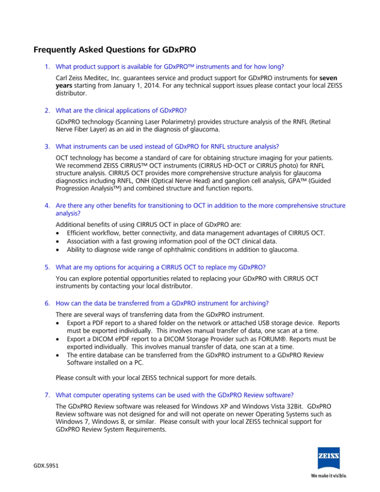 Frequently Asked Questions for GDxPRO (Englisch) Frequently Asked Questions for GDxPRO (Englisch)