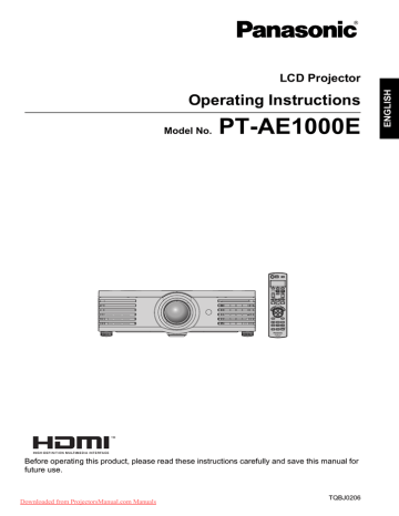 Panasonic PT-AE1000E User Guide Panasonic PT-AE1000E User Guide
