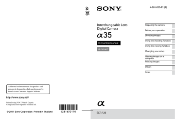 Sony SLT-A35 Camera User Guide Sony SLT-A35 Camera User Guide