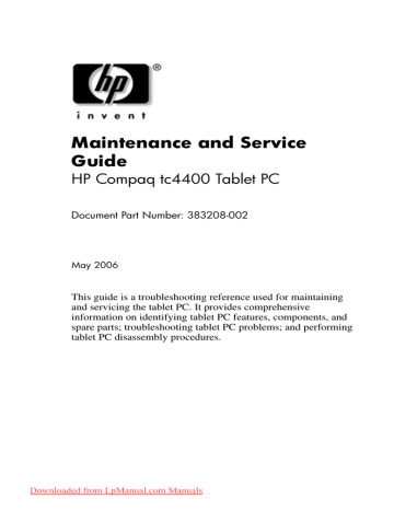 HP TABLET PC TC4400 User Guide | Manualzz