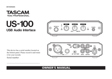 Tascam US-100 Owner's Manual | Manualzz Tascam US-100 Owner's Manual | Manualzz