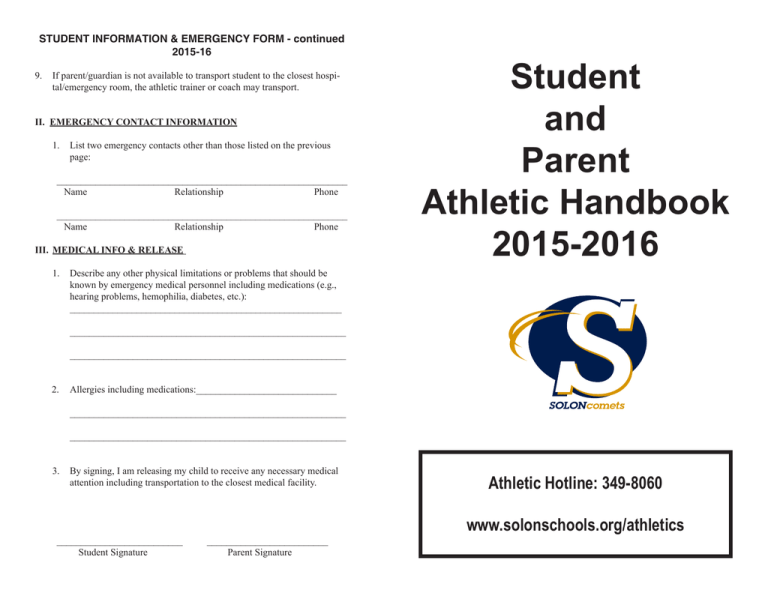2015-16 Athletic Handbook 2015-16 Athletic Handbook