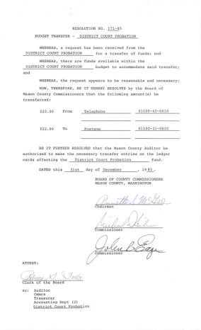 Budget Transfer - District Court Probation Budget Transfer - District Court Probation