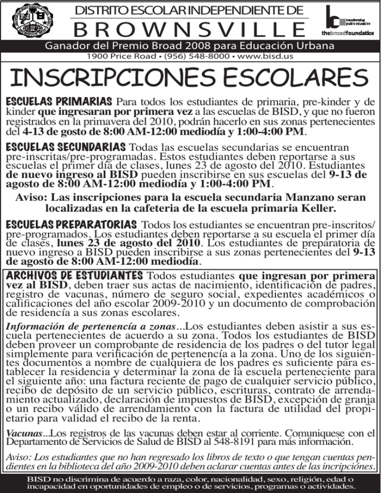 INSCRIPCIONES ESCOLARES DISTRITO ESCOLAR INDEPENDIENTE DE INSCRIPCIONES ESCOLARES DISTRITO ESCOLAR INDEPENDIENTE DE
