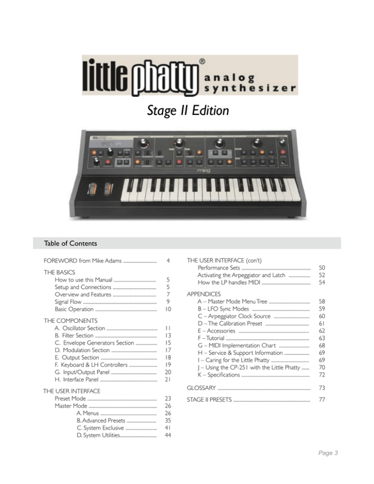 Stage II Edition Table of Contents Stage II Edition Table of Contents