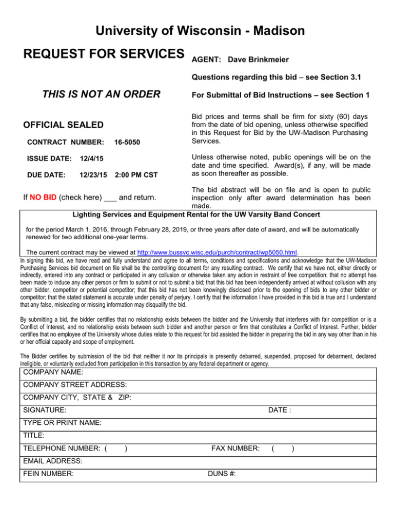 16-5050 Request for Bid Package 16-5050 Request for Bid Package