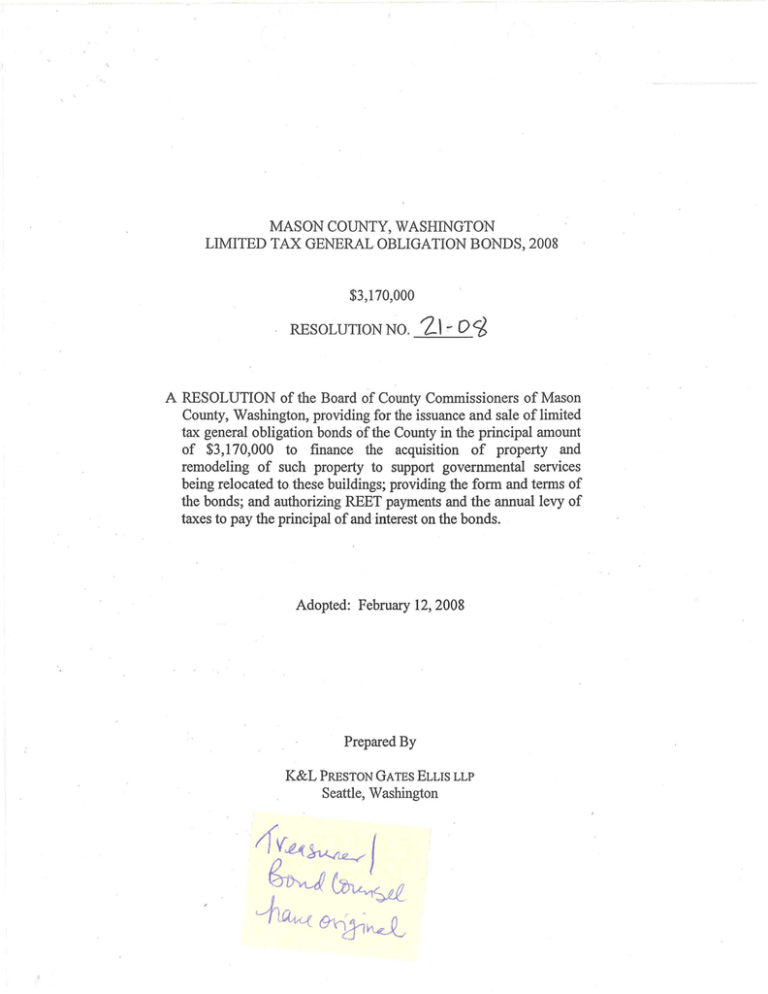 Limited Tax General Obligation Bonds, $3,170,000 for 3rd & Pine Property Limited Tax General Obligation Bonds, $3,170,000 for 3rd & Pine Property