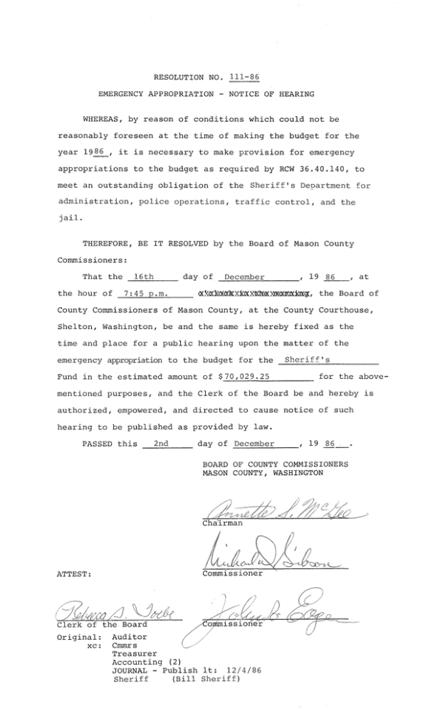 RESOLUTION NO. 111-86 RESOLUTION NO. 111-86