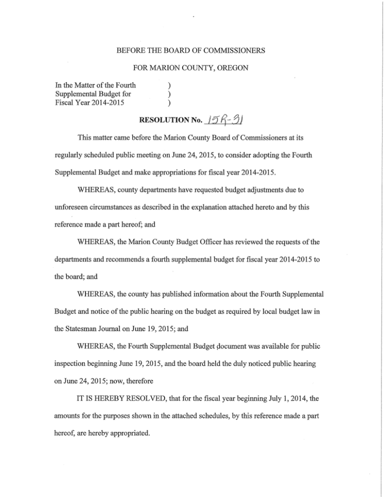 Fourth Supplemental Budget for Fiscal Year 2014-15 Fourth Supplemental Budget for Fiscal Year 2014-15