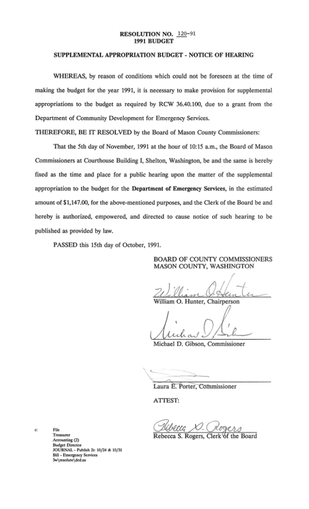 Supplemental Appropriation Supplemental Appropriation