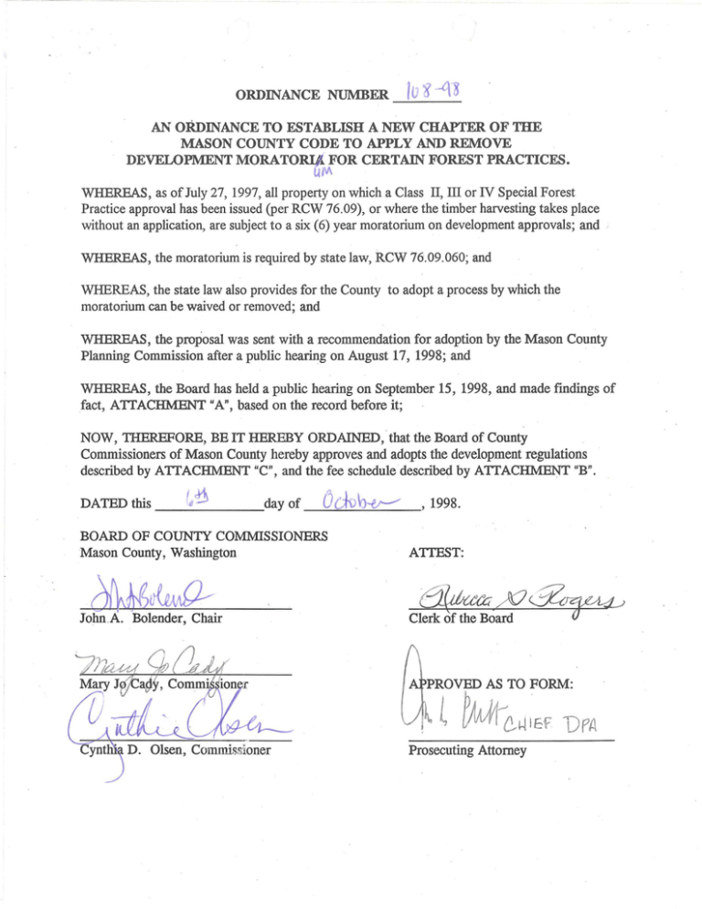 Forest Practices Moratorium Ordinance Forest Practices Moratorium Ordinance