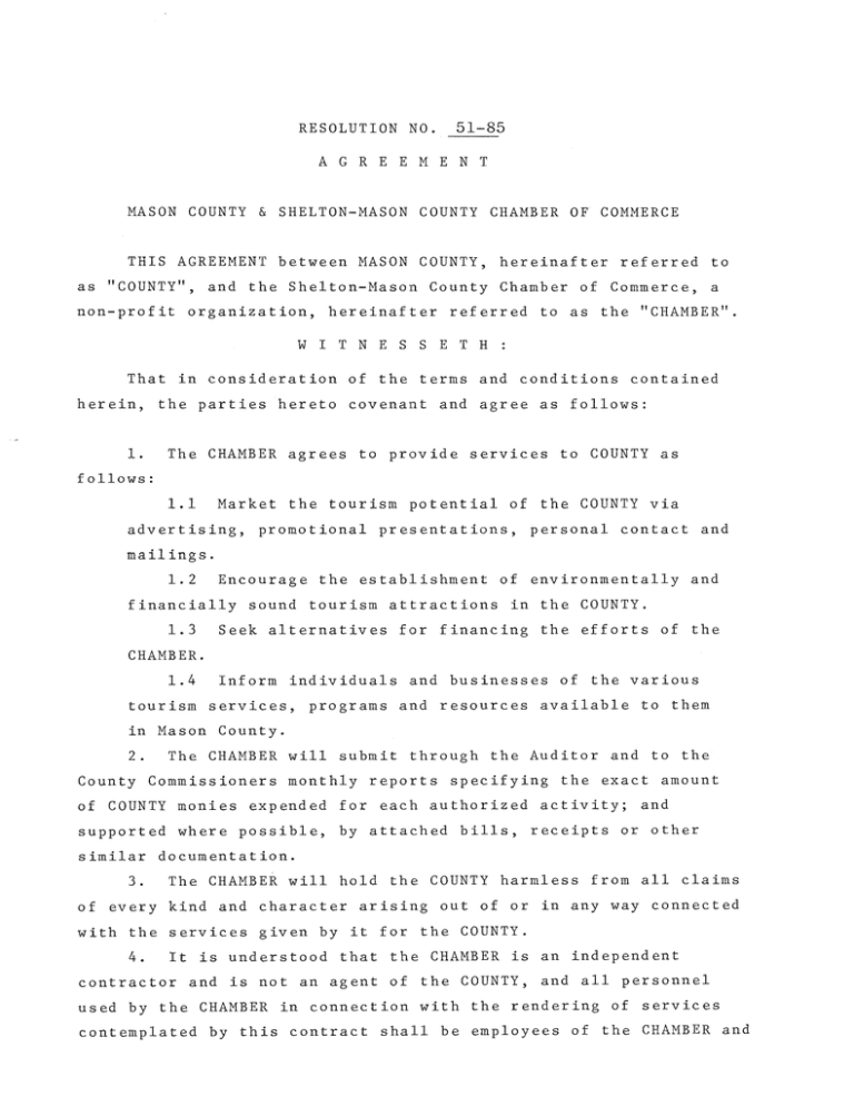 Agreement - Chamber of Commerce Agreement - Chamber of Commerce