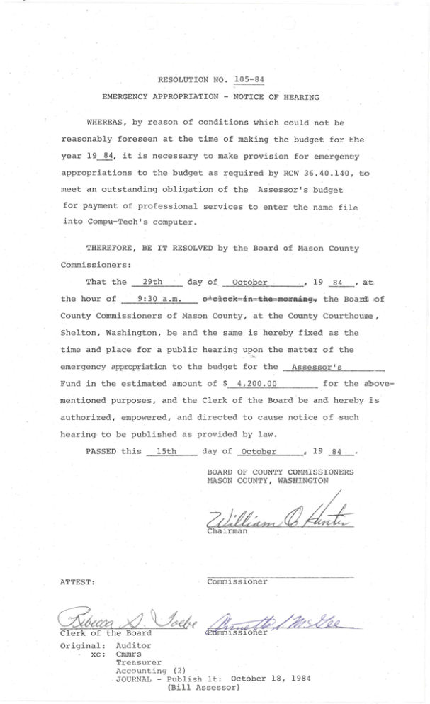 RESOLUTION NO. 105-84 RESOLUTION NO. 105-84