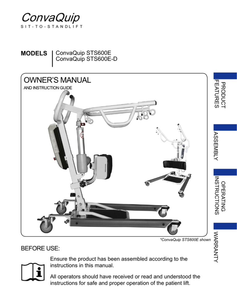 ConvaQuip MODELS ConvaQuip STS600E ConvaQuip STS600E-D ConvaQuip MODELS ConvaQuip STS600E ConvaQuip STS600E-D