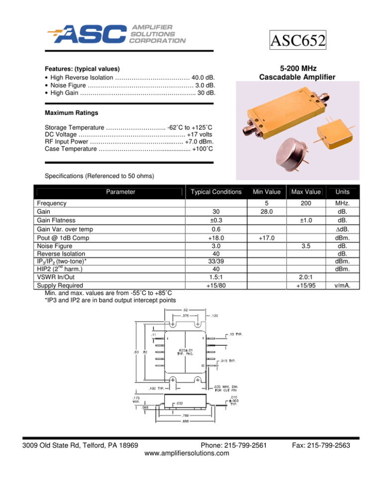 datasheet for ASC652 by Amplifier Solutions Corporation datasheet for ASC652 by Amplifier Solutions Corporation