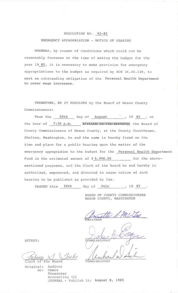 RESOLUTION NO. EMERGENCY APPROPRIATION NOTICE OF WHEREAS, by RESOLUTION NO. EMERGENCY APPROPRIATION NOTICE OF WHEREAS, by