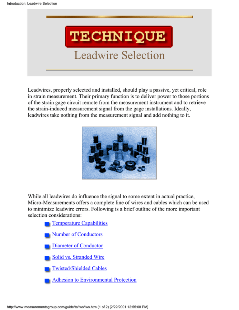 Leadwire Selection Leadwire Selection