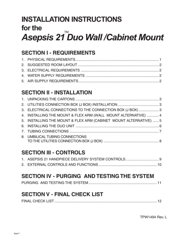 Midmark Asepsis 21® Systems Installation guide Midmark Asepsis 21® Systems Installation guide