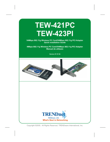 Trendnet TEW-421PC 54Mbps 802.11g Wireless PC Card Manual de utilizare | Manualzz Trendnet TEW-421PC 54Mbps 802.11g Wireless PC Card Manual de utilizare | Manualzz