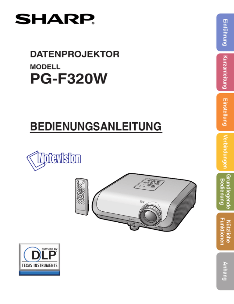 PG-F320W BEDIENUNGSANLEITUNG DATENPROJEKTOR MODELL PG-F320W BEDIENUNGSANLEITUNG DATENPROJEKTOR MODELL